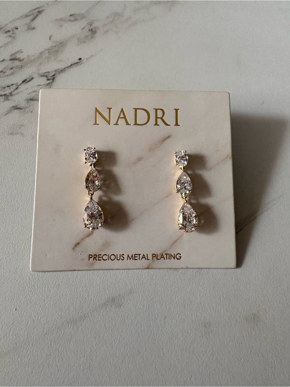 NADRI Gold Teardrop Crystal Drop Earrings - Clear